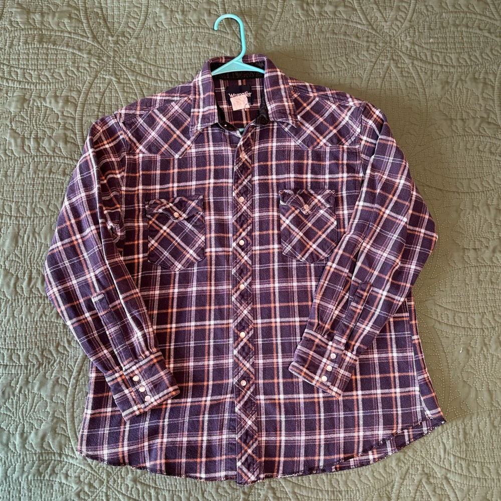 Vintage wrangler flannel plaid pearl snap